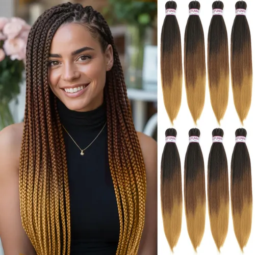 Miniatura 19 de BEFUNNY Cabello para Trenzar, Cabello para Trenzar Pre-Estirado, 24 Pulgadas 8 Paquetes Cabello Preestirado Ombré para Trenzas de Caja de Crochet