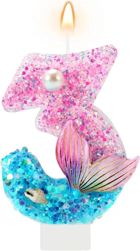 Miniatura 11 de AKURIEEY Vela de Sirena de 7º Cumpleaños Rosa Azul Números 7 Vela para Niñas Decoración de Pastel Decoraciones de Cupcakes Decoración de Fiesta