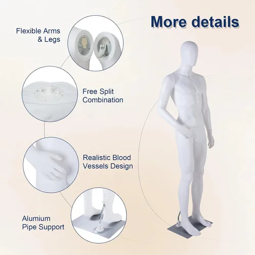 Miniatura 5 de Male Full Body Mannequin, Realistic Male Mannequin with Stand, Adjustable & Detachable Dress Form for Retail Clothing Display, Tailoring, Fashion