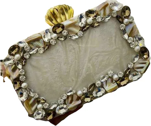 Clutch Bag Ladies 5×7 Handbag Resing Stone Work Evening Bag Wedding Casual Party Purse BY Taj International