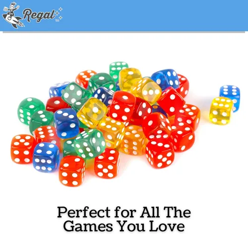 Miniatura 6 de Regal Games Dados translúcidos de 6 lados de 0.630 in, juego de colores, cuadrados para aula o noche de juegos familiares, 50 piezas