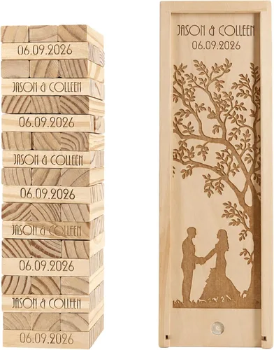 Miniatura 11 de WE Games Alternativa de libro de invitados de boda personalizado, caja de recuerdos de madera, 54 bloques, grabado personalizado