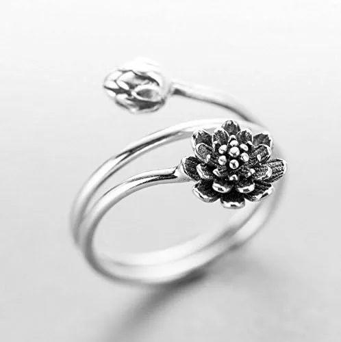 Miniatura 2 de Innovador anillo abierto de plata de ley de loto negro, Plata de ley
