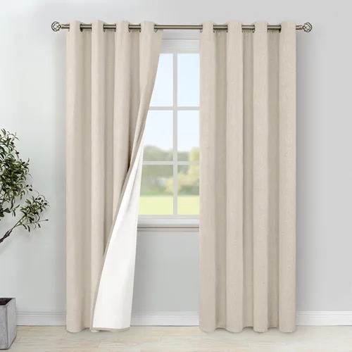 Miniatura 47 de YoungsTex - Cortinas de lino beige 100% opacas para dormitorio de 63 pulgadas de largo, cortinas cortas con aislamiento térmico y ojales