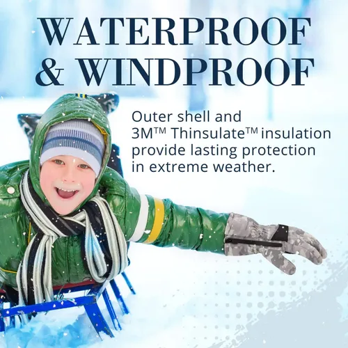 Miniatura 5 de ANDY & EVAN Guantes de nieve impermeables para niños, guantes de invierno, cremalleras laterales, pantalla táctil, esquí, snowboard, trineo