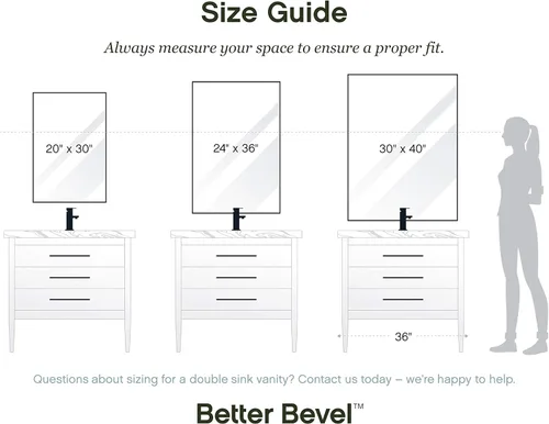 Miniatura 6 de Better Bevel - Espejo rectangular enmarcado de 24 x 36 pulgadas, espejo de pared de baño, fabricado en Estados Unidos, marco de acero, acabado negro