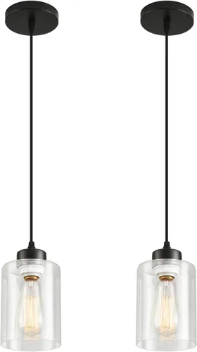 Miniatura 15 de Lámpara Colgante Fijo, Paquete de 3 Lámparas de Techo con Pantalla de Vidrio Transparente, Ajustable, para Cocina y Comedor, Negro, 30 x 15 x 22 cm