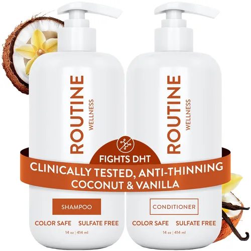 Routine Wellness - Juego de champú y acondicionador para cabello más fuerte, con biotina, seguro para color, sin sulfato, vegano, clínicamente