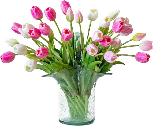 Miniatura 32 de DUYONE 15 flores de tulipanes artificiales, suave al tacto, realista, ramo de tulipanes de látex para el hogar, oficina, boda, fiesta, decoración