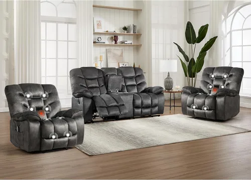 Miniatura 23 de HAOMARKETS Silla reclinable eléctrica con masaje y calor, sillas reclinables eléctricas de 41 pulgadas de ancho con puerto USB, sofá reclinable