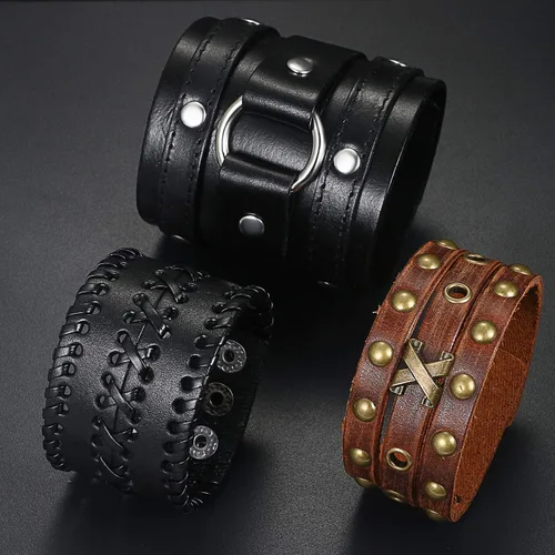 Miniatura 2 de Aroncent - Pulsera de piel trenzada punk para hombre