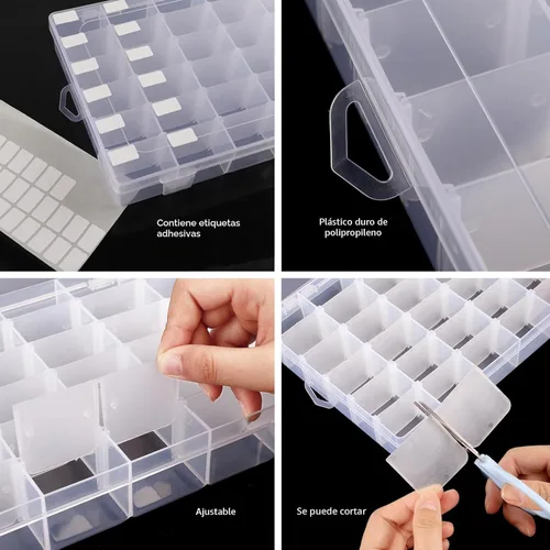 Miniatura 3 de Paquete de 2 cajas organizadoras de cuentas transparentes con divisores ajustables para contenedores de joyería, manualidades, 36 rejillas con 5 2
