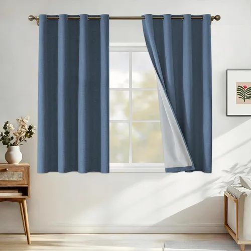 Miniatura 81 de Cortinas de lino 100% opacas para dormitorio, cortinas opacas de 45 pulgadas de largo, cortinas de oscurecimiento de habitación para sala de estar