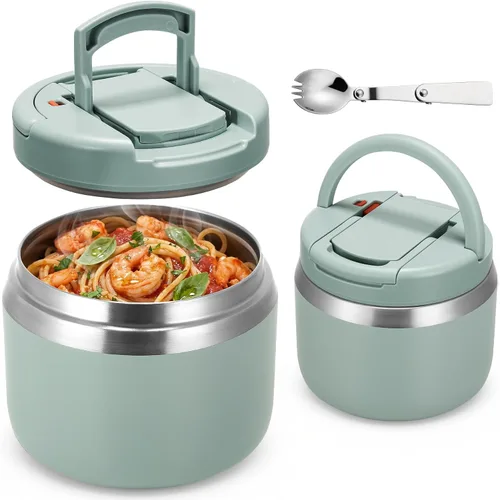 Miniatura 13 de MAXSO Tarro de comida aislado al vacío de 14 onzas con tapa de hebilla de cuchara, termo de sopa para niños para comida caliente, boca ancha, Negro