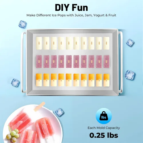 Miniatura 6 de 30 moldes de acero inoxidable para hacer paletas de hielo, reutilizables comerciales, placa de grasa de cabeza plana, máquina de hielo congelada