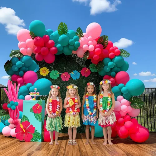 Miniatura 5 de Kit de arco de guirnalda de globos tropicales de 122 piezas con hojas de Monstera – Globos de color rosa intenso verde azulado azul para verano