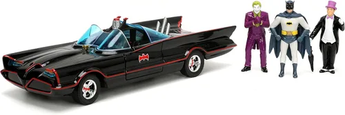 Miniatura 11 de Toy Cars DC Comics Serie de TV clásica 1:24 Batman Batmobile - Coche fundido a presión y figuras de Batman, Robin, Pingüino y el Joker de 2.75
