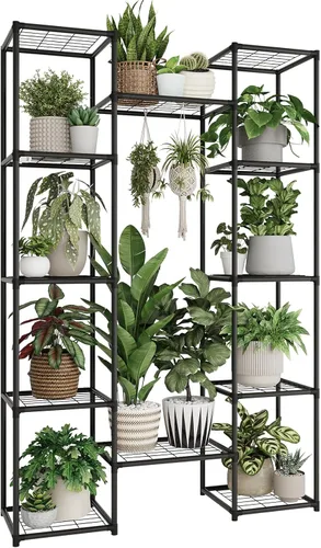 GENTINGBRO - Soporte de metal para plantas al aire libre de 62.2 pulgadas de alto, estante para plantas, 12 macetas, interior, sala de estar,