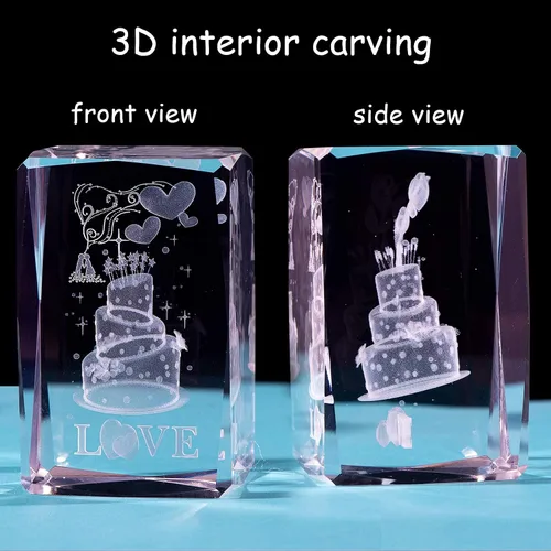 Miniatura 4 de Movdyka Pastel de cristal 3D, regalos de cumpleaños para mujeres, esposa, ideas de regalo de cumpleaños, pastel de cumpleaños grabado con láser