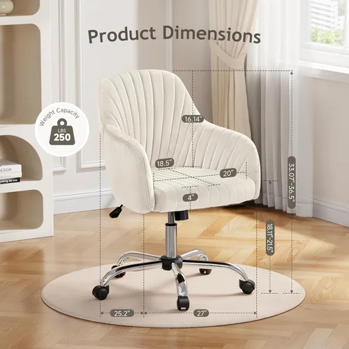 Miniatura 2 de Warmiehomy Silla de escritorio de terciopelo para oficina en casa, silla de trabajo giratoria ajustable moderna, sillas de tocador para mujeres