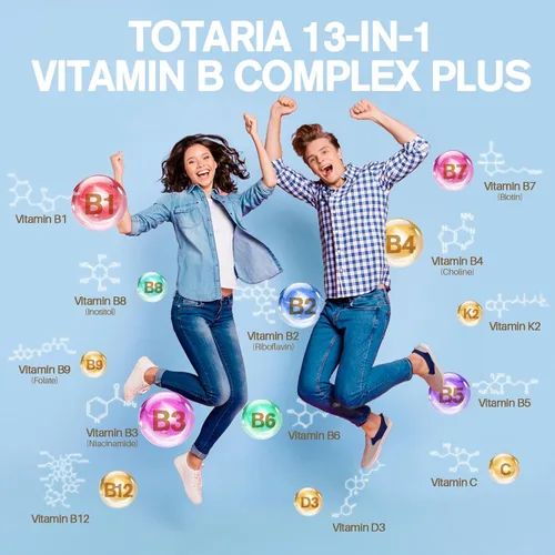 Miniatura 2 de Complejo de Vitamina B Plus 13 en 1 con Vitamina B1, B2, B3 (Niacina), B4, B5, B6, B7 (Biotina), B8 (Inositol), B9 (Ácido Fólico), B12, C, D3, K2
