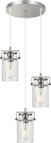 Miniatura 10 de Iluminación colgante para isla de cocina, lámpara colgante de cristal moderna lineal para comedor, 1 luz, lámpara colgante industrial para techo