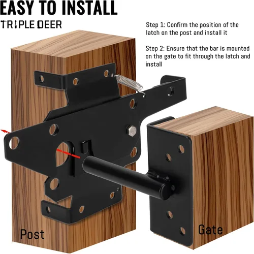 Miniatura 5 de TRIPLE DEER Pestillo de puerta de valla autobloqueante, montaje en poste de vinilo resistente, herrajes de puerta de madera de cierre automático