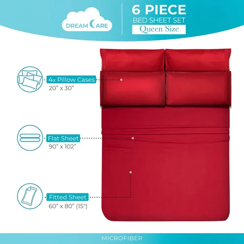 Miniatura 212 de DREAMCARE Juego de sábanas Queen – 6 piezas Sábanas de enfriamiento – hasta 15” Sábanas profundas tamaño Queen – Colección 2500 Supreme – Extra 03