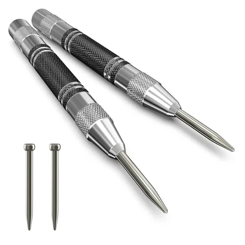 Miniatura 5 de Paquete de 2 perforadores centrales automáticos, de acero resistente de 5 pulgadas, con resorte central con herramienta de perforación de tensión