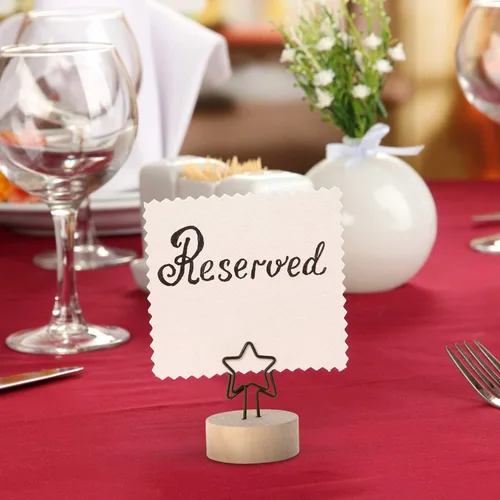 Miniatura 4 de Yaomiao Paquete de 15 portatarjetas de madera con base de madera, alambre de hierro rústico, soporte para púas de fotos, soporte para decoración