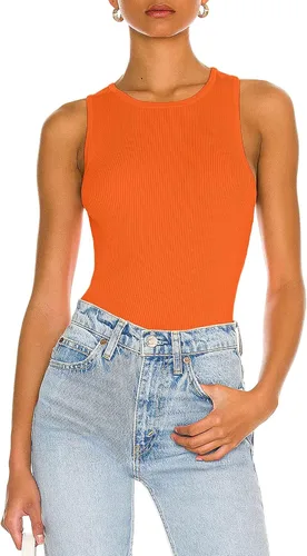 Miniatura 2 de CSDAJIO Camiseta sin mangas con espalda abierta para mujer, cuello redondo, punto acanalado, recortada, sin espalda