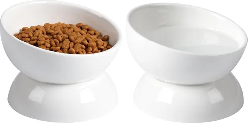 Miniatura 18 de ABRUTY Cuenco de agua para gatos, cuencos elevados de cerámica de 16 onzas, plato de comida para mascotas inclinado y elevado en 15°, antivómito