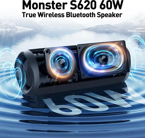 Miniatura 9 de Monster Altavoz Bluetooth, altavoces Bluetooth portátiles inalámbricos para exteriores, 60 W estéreo inalámbrico verdadero IPX8 impermeable, doble