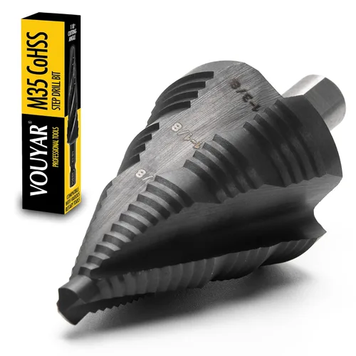 Broca escalonada de cobalto de cuatro espirales para flauta, 1/4 a 1-3/8 pulgadas M35 TiAlN con revestimiento M35 listo para impacto, broca