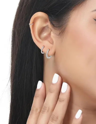 Miniatura 9 de Juego de 4 pares de aretes de aro pequeños de plata de ley 925 para mujer, con circonita cúbica, aretes de hélix para múltiples piercings
