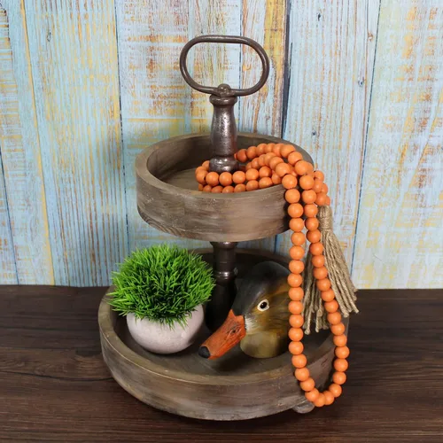 Miniatura 3 de CVHOMEDECO. Guirnalda de cuentas de madera con borlas, diseño rústico de granja, cadena de cuentas de oración para colgar en la pared, acento