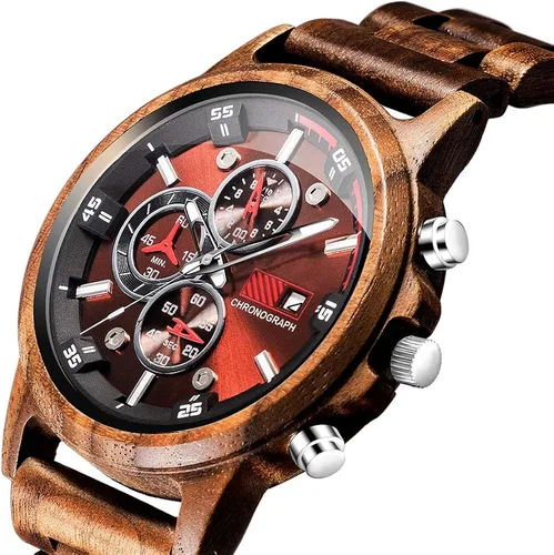 Miniatura 2 de Relojes de madera para hombre, relojes de pulsera casuales de cuarzo de madera para hombres, regalos