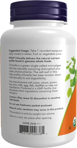 Miniatura 3 de NOW Suplementos, Clorella orgánica en polvo con clorofila, betacaroteno, caroteno mixto, vitamina C, hierro y proteínas, 4 onzas