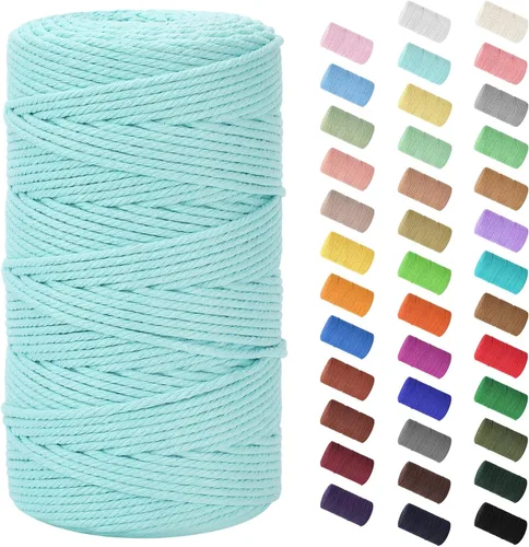 Miniatura 39 de Cordón de macramé de 0.079 in x 380 yardas (1140 pies), cuerda de algodón natural para colgar en la pared, ganchos de plantas, manualidades, Beige
