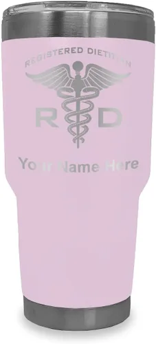 Miniatura 17 de LaserGram Vaso aislado al vacío de 20 onzas, dietista registrado RD, grabado personalizado incluido (negro)