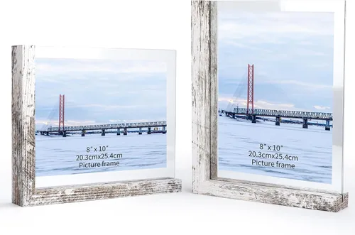Miniatura 14 de Lavezee Paquete de 2 marcos de fotos de 4 x 6 pulgadas, hechos de base de madera negra en forma de L con vidrio, imágenes de fotos de doble cara