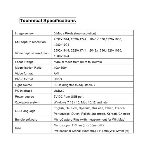 Miniatura 6 de Microscopio portátil de UM012C los 5M pixeles 300X 8 LED USB Digital