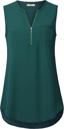 Miniatura 2 de Timeson - Camiseta sin mangas con cuello en V para mujer, estilo casual, de chifón, con cremallera