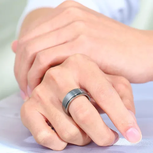 Miniatura 6 de Anillo giratorio de titanio de tungsteno de 0.2360.315 pulgadas para hombre, tamaño medio, sin níquel, anillo de ansiedad para hombres y mujeres