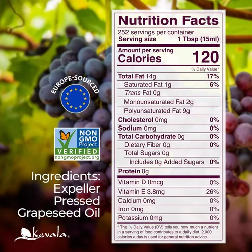 Miniatura 2 de Kevala Aceite de semilla de uva Aceite de semilla de uva prensado sin OMG para cocinar, rico en antioxidantes, cuidado de la piel y el cabello