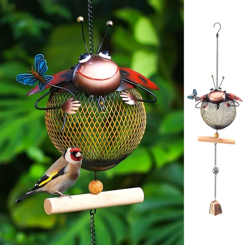 Comedero solar para pájaros, a prueba de ardillas, para exteriores, con forma de animal lindo (forma de mariquita)