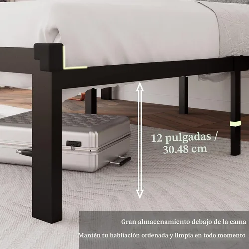 Miniatura 4 de Feonase Marco de cama de metal tamaño doble con cabecera capitoné de cuero sintético con botones, marco de cama tipo plataforma resistente