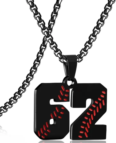 Miniatura 22 de SKQIR Colgante de número de jersey de béisbol para hombres y niños - Cadena de acero inoxidable para atletas - Negro