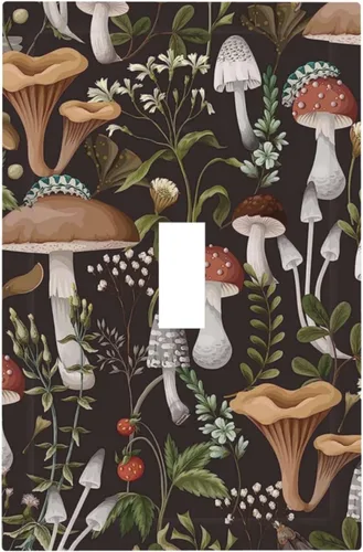 Miniatura 47 de Funky Retro Vintage 70s 60s Boho Hippie Hongo Botánico Floral 2 Gang Interruptor de luz de palanca doble Placa de pared Cubierta de toma de Planta