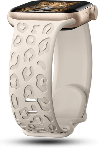 Miniatura 15 de CreateGreat Bandas Grabadas Compatibles con Apple Watch de 40mm 41mm 38mm 42mm 44mm 45mm 46mm 49mm, Correa de Silicona Suave con Patrón de Leopardo